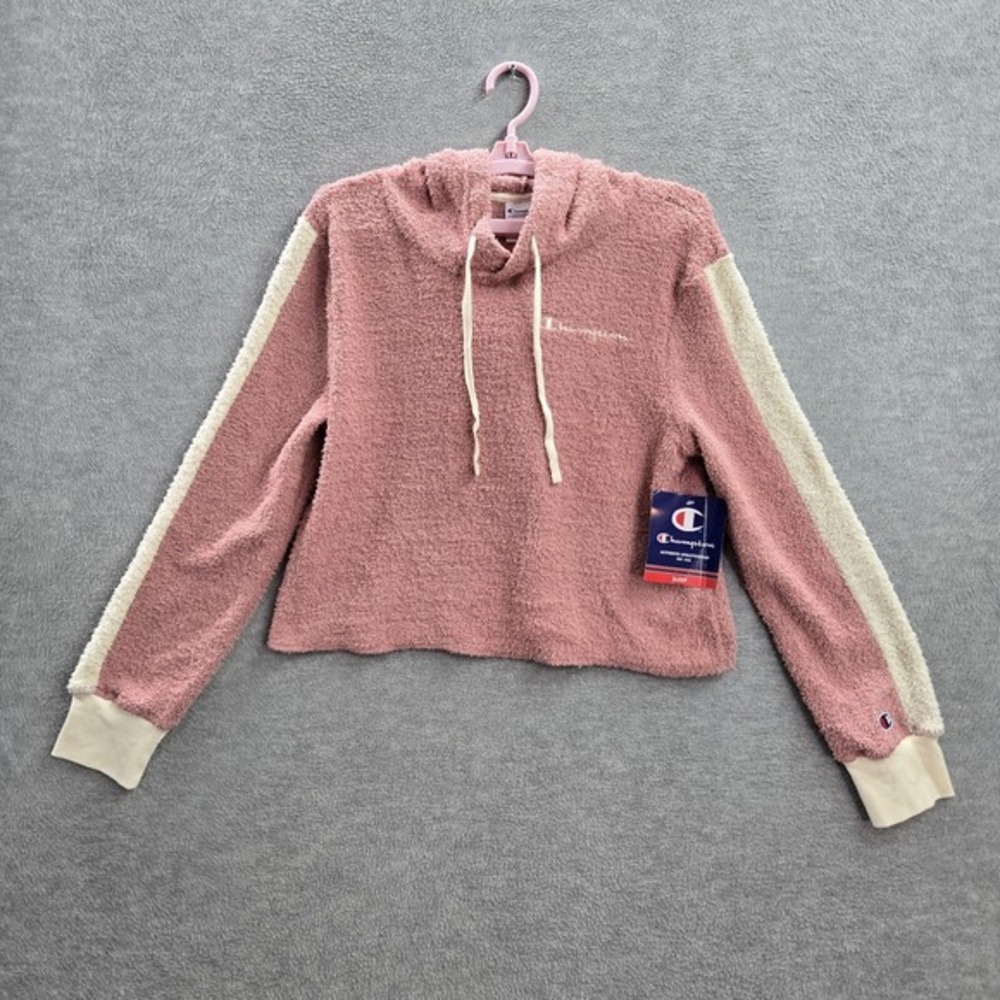Champion Women Hoodie M Pink Sherpa Long‎ Sleeve Logo Polyester NWT